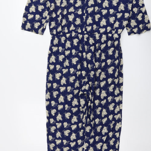 La Redoute Womens Blue Geometric Viscose Jumpsuit One-Piece Size 14 Button