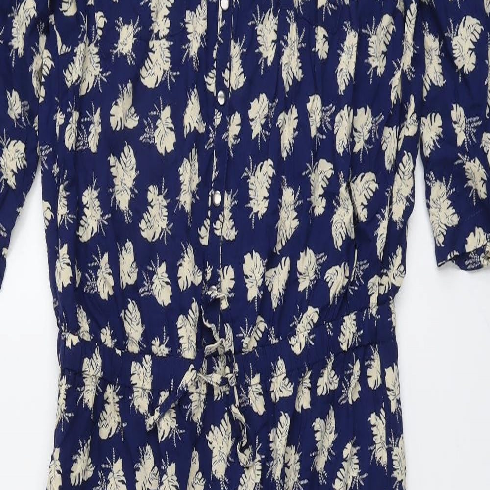 La Redoute Womens Blue Geometric Viscose Jumpsuit One-Piece Size 14 Button