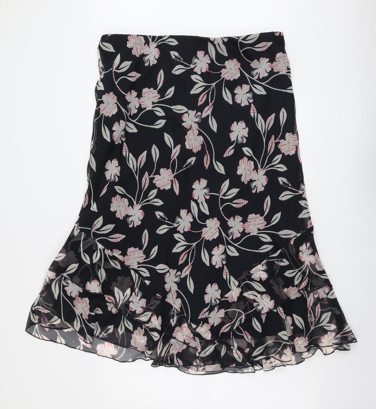 Ann Harvey Womens Black Floral Polyester Swing Skirt Size 20