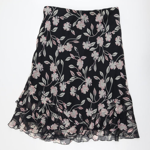 Ann Harvey Womens Black Floral Polyester Swing Skirt Size 20