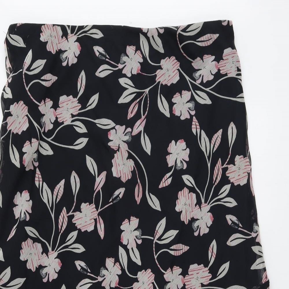 Ann Harvey Womens Black Floral Polyester Swing Skirt Size 20
