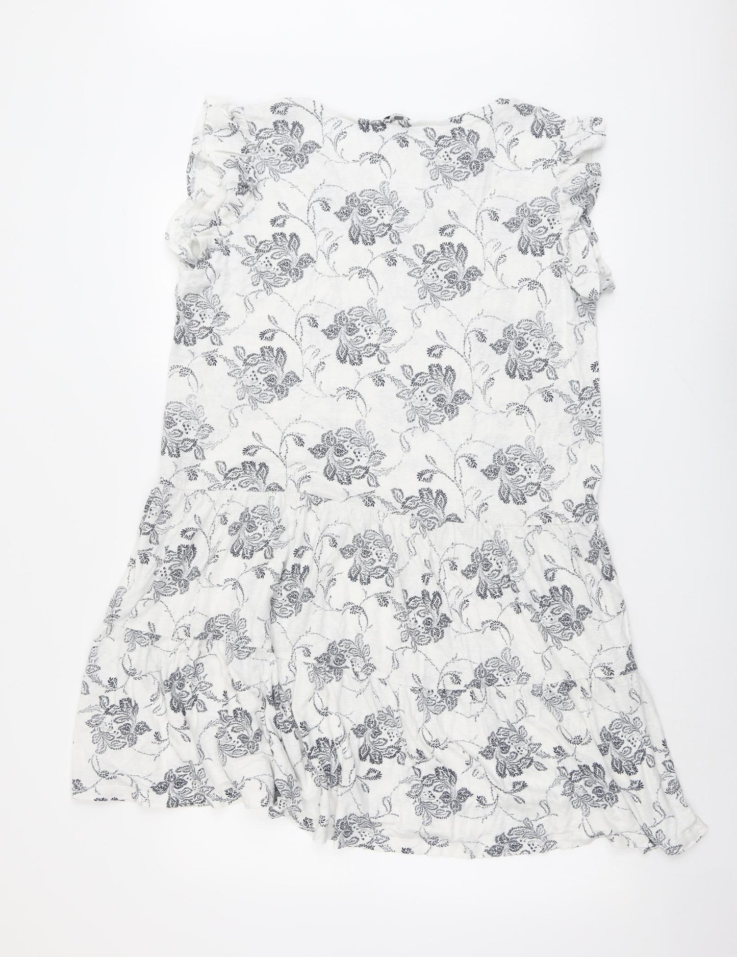 NEXT Womens White Floral Linen A-Line Size 18 V-Neck Pullover