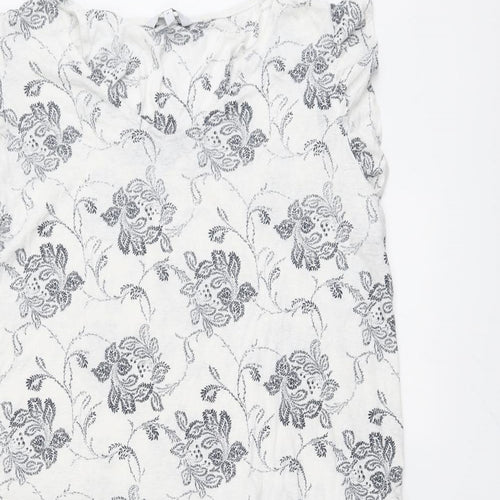 NEXT Womens White Floral Linen A-Line Size 18 V-Neck Pullover