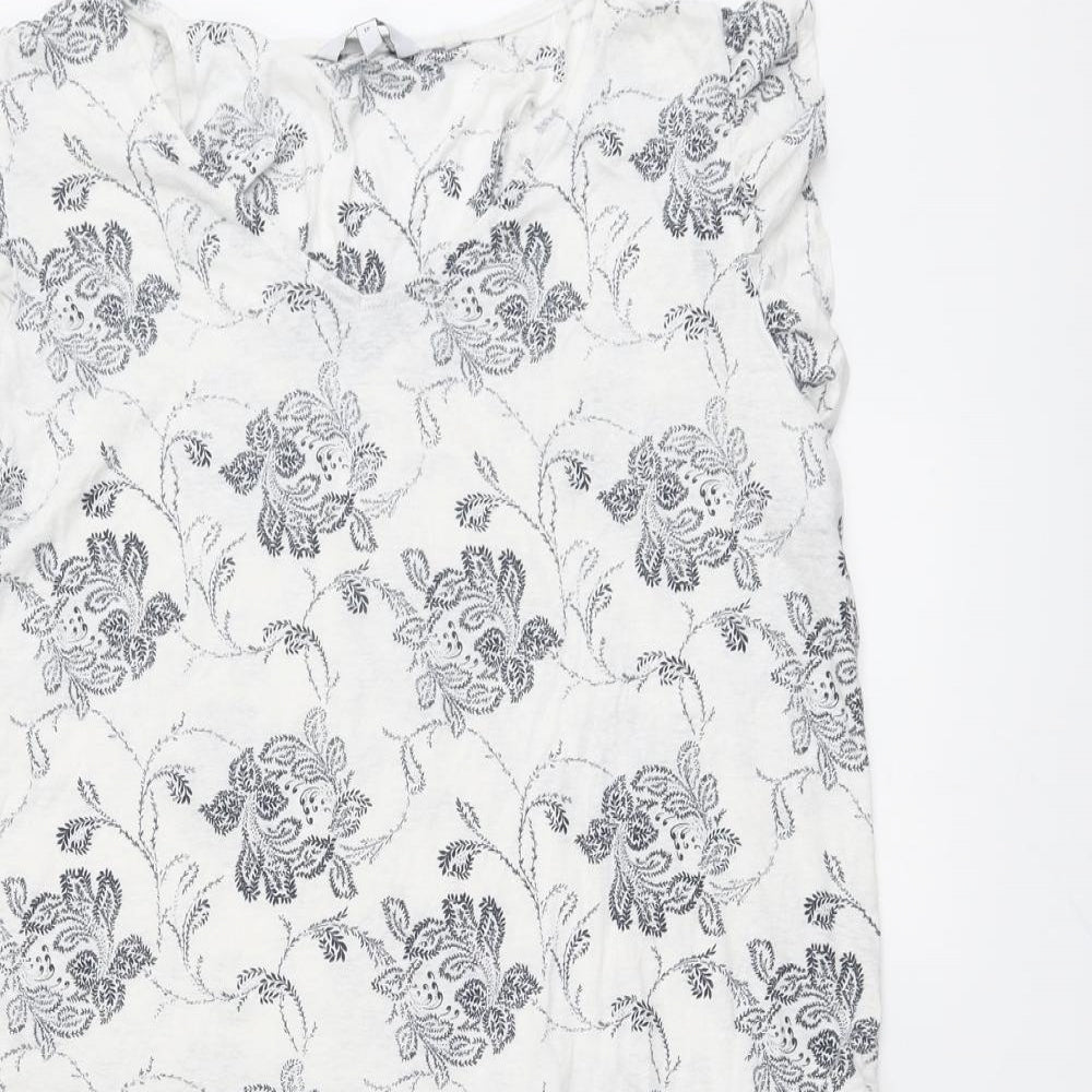 NEXT Womens White Floral Linen A-Line Size 18 V-Neck Pullover