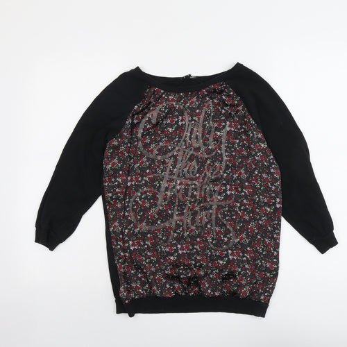 RESERVED Womens Black Floral Polyester Basic Blouse Size S Boat Neck