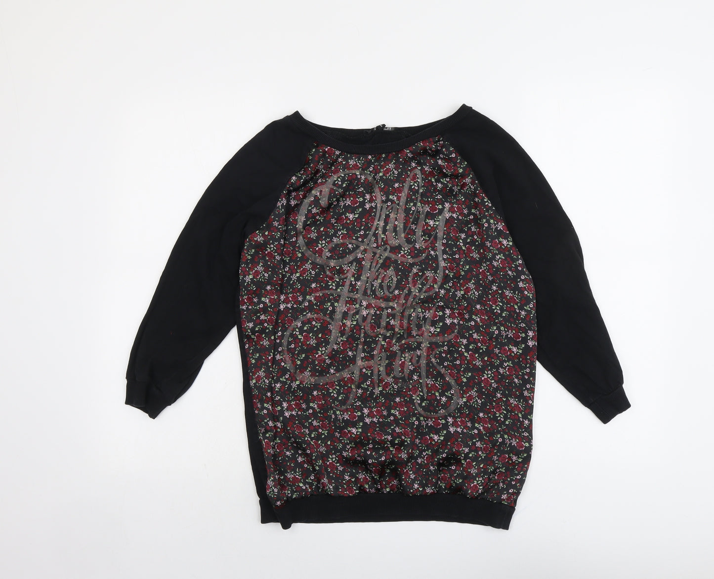 RESERVED Womens Black Floral Polyester Basic Blouse Size S Boat Neck