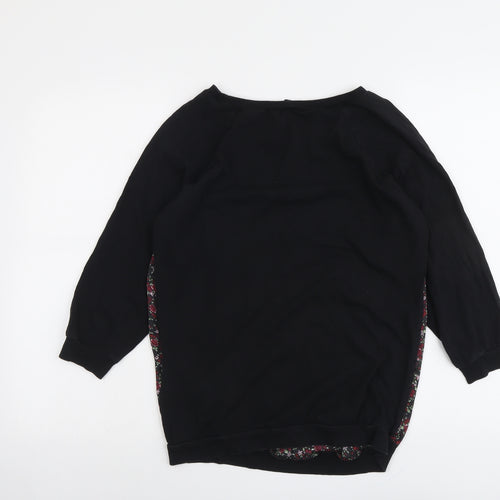 RESERVED Womens Black Floral Polyester Basic Blouse Size S Boat Neck