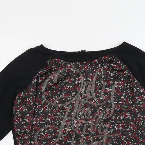 RESERVED Womens Black Floral Polyester Basic Blouse Size S Boat Neck