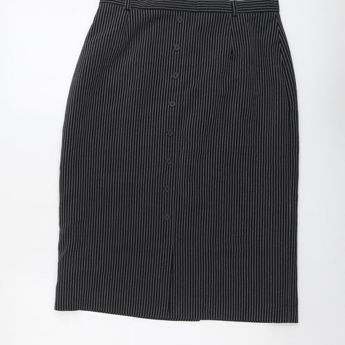 Canada Womens Black Striped Polyester A-Line Skirt Size 16 Zip