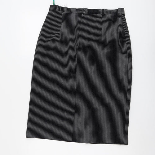 Canada Womens Black Striped Polyester A-Line Skirt Size 16 Zip