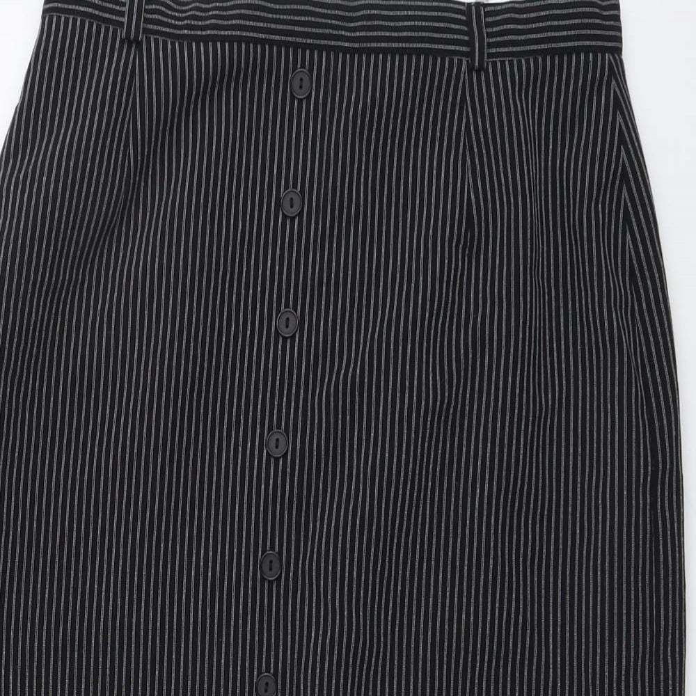 Canada Womens Black Striped Polyester A-Line Skirt Size 16 Zip