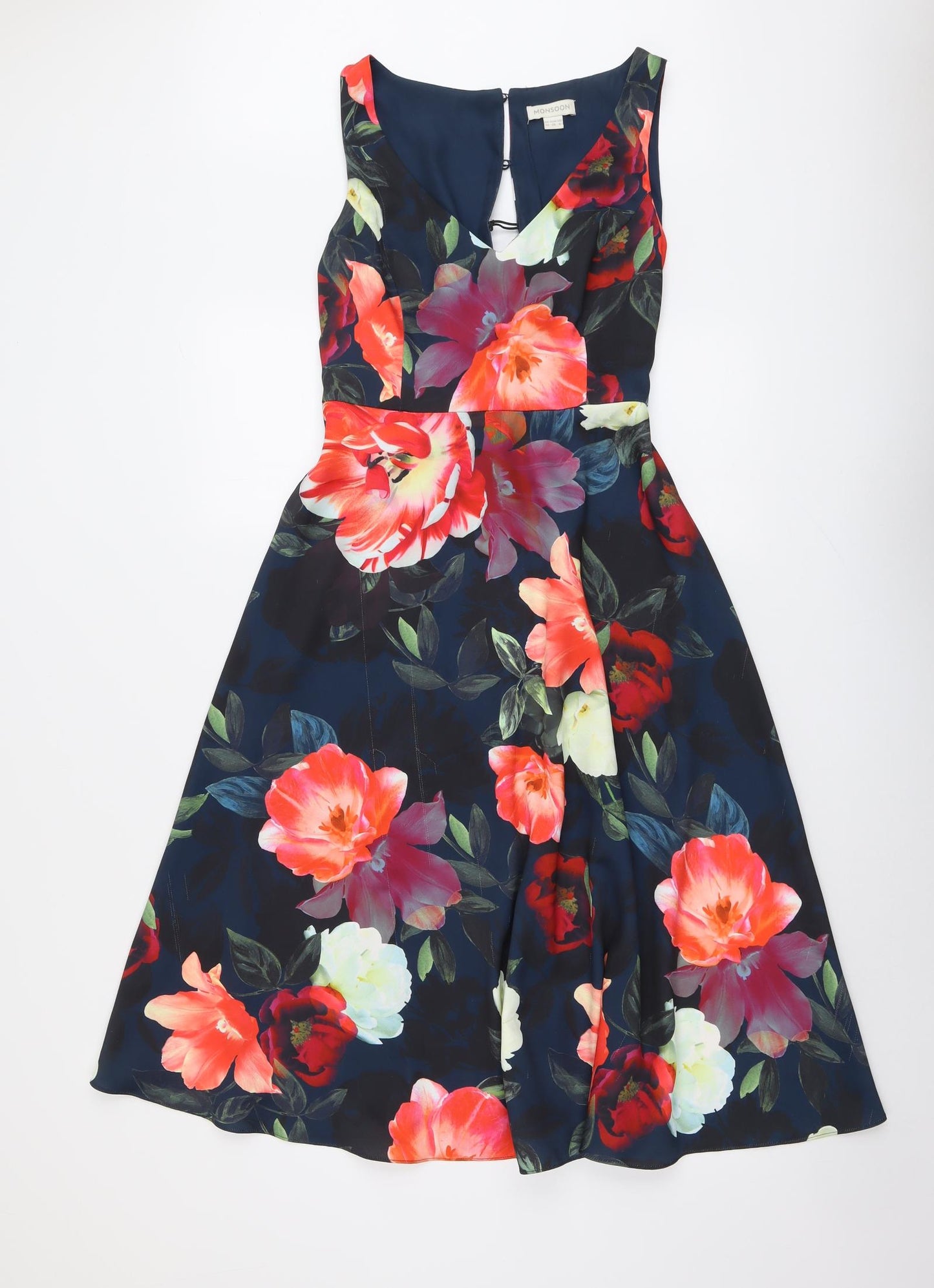 Monsoon Womens Multicoloured Floral Polyester Fit & Flare Size 10 V-Neck Button