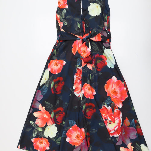 Monsoon Womens Multicoloured Floral Polyester Fit & Flare Size 10 V-Neck Button