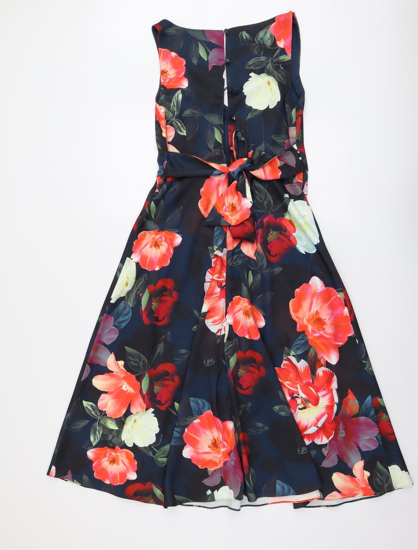 Monsoon Womens Multicoloured Floral Polyester Fit & Flare Size 10 V-Neck Button