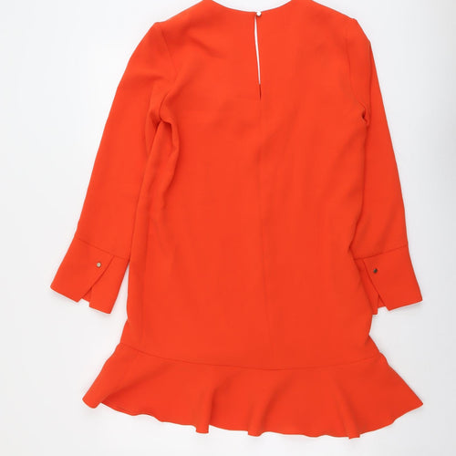 Tara Jarmon Womens Orange Polyester A-Line Size 10 V-Neck Button