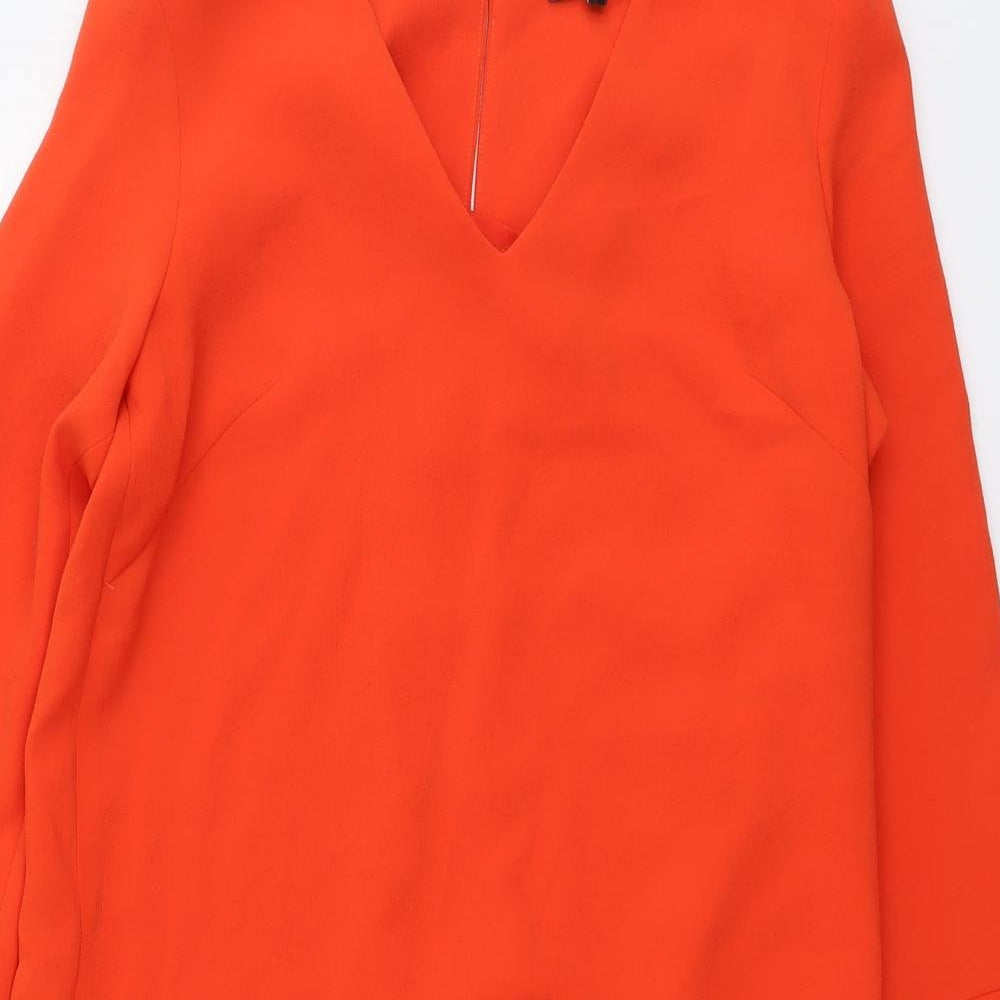 Tara Jarmon Womens Orange Polyester A-Line Size 10 V-Neck Button