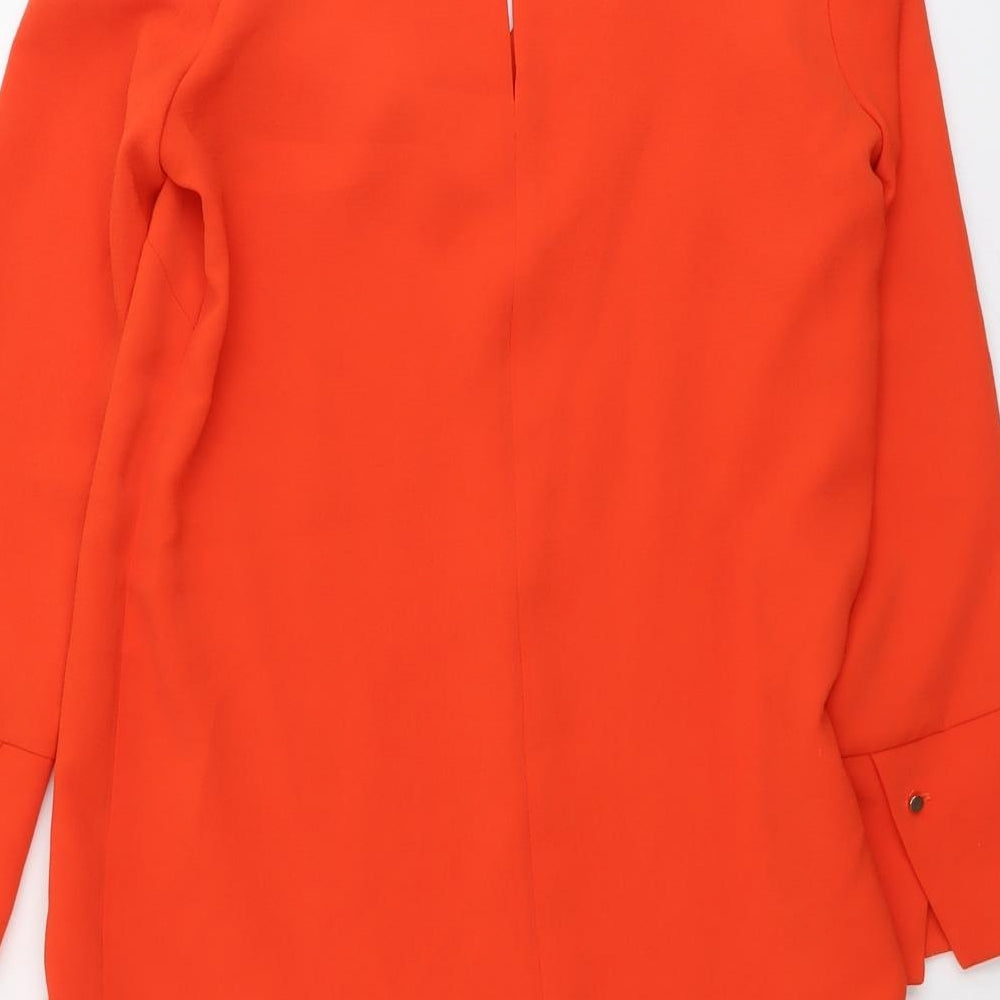 Tara Jarmon Womens Orange Polyester A-Line Size 10 V-Neck Button