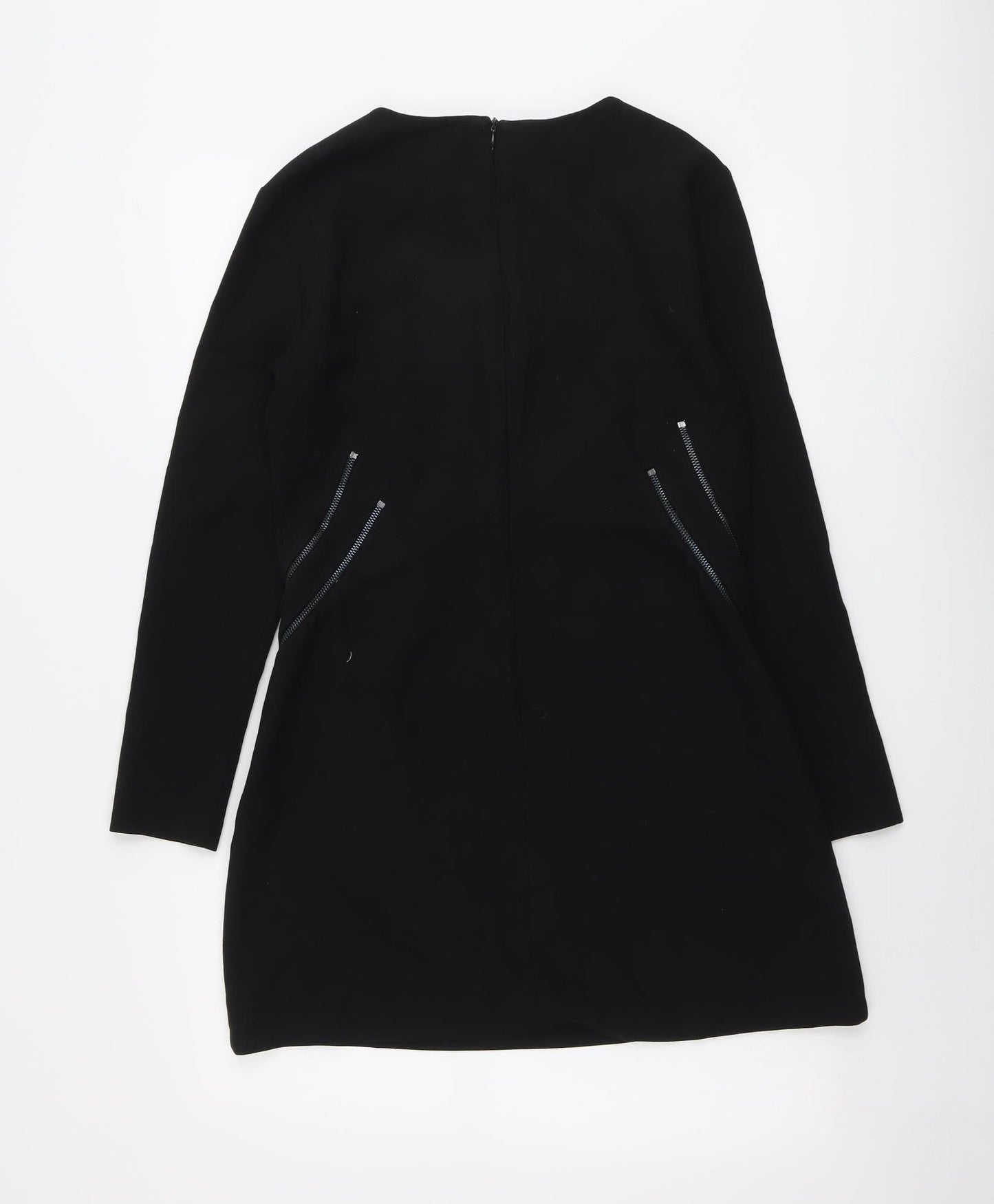 Zara Womens Black Polyester A-Line Size L Round Neck Zip