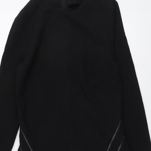 Zara Womens Black Polyester A-Line Size L Round Neck Zip