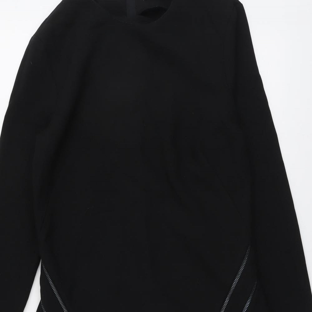 Zara Womens Black Polyester A-Line Size L Round Neck Zip