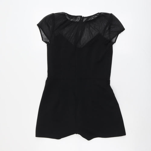 Miss Selfridge Womens Black Polyester Playsuit One-Piece Size 14 Zip - Mesh Panel