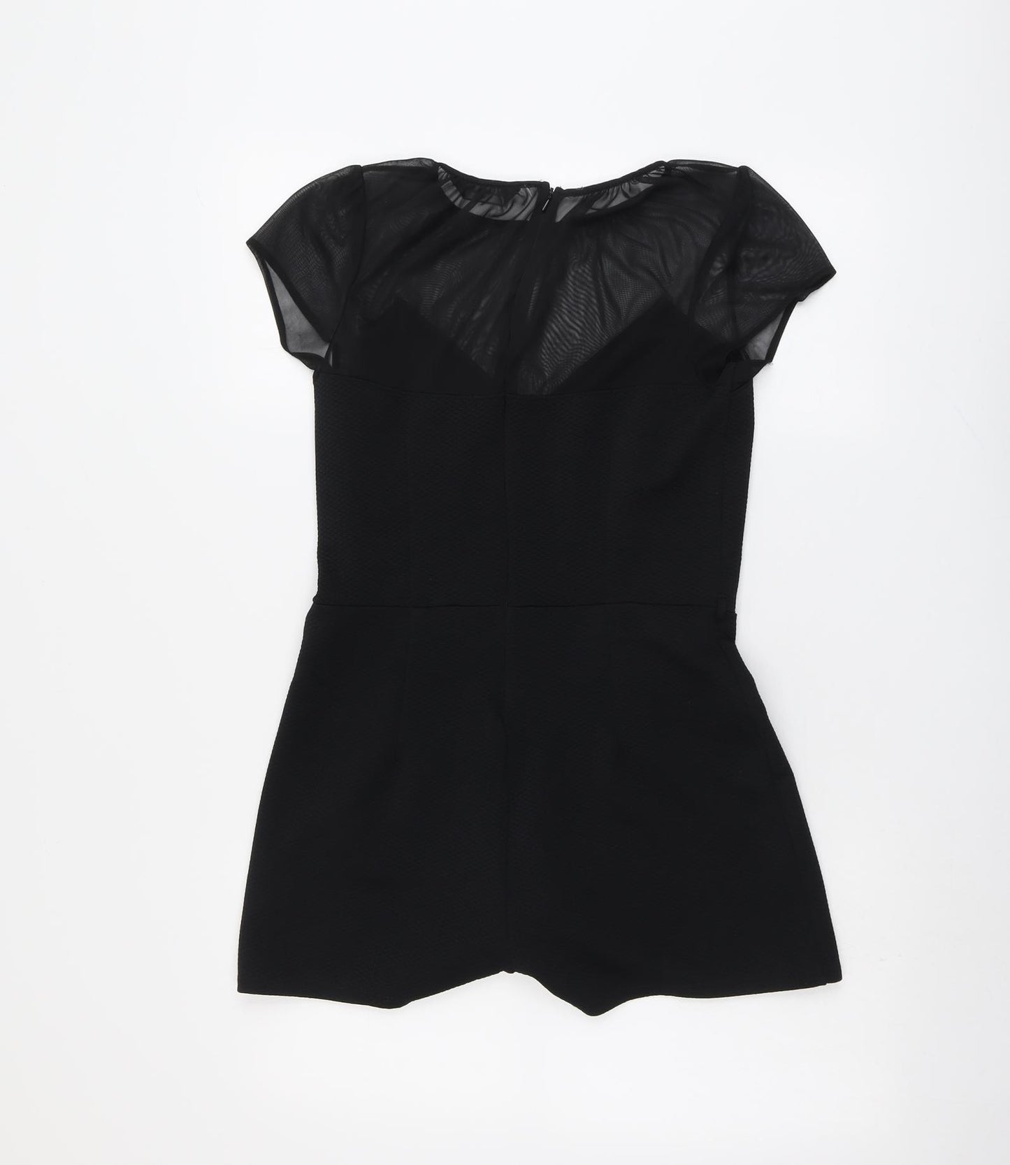 Miss Selfridge Womens Black Polyester Playsuit One-Piece Size 14 Zip - Mesh Panel