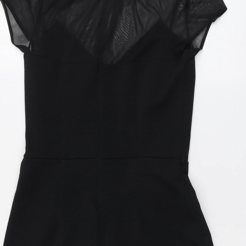 Miss Selfridge Womens Black Polyester Playsuit One-Piece Size 14 Zip - Mesh Panel