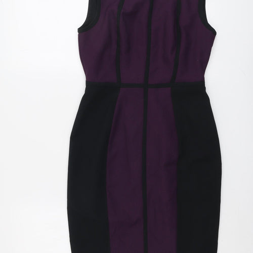 Dorothy Perkins Womens Purple Colourblock Polyester Shift Size 8 Round Neck Zip