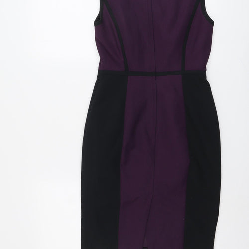 Dorothy Perkins Womens Purple Colourblock Polyester Shift Size 8 Round Neck Zip