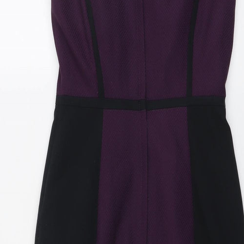 Dorothy Perkins Womens Purple Colourblock Polyester Shift Size 8 Round Neck Zip