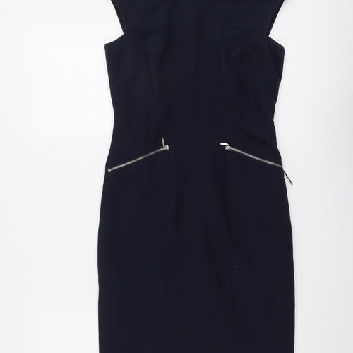 NEXT Womens Blue Polyester Shift Size 6 Round Neck Zip