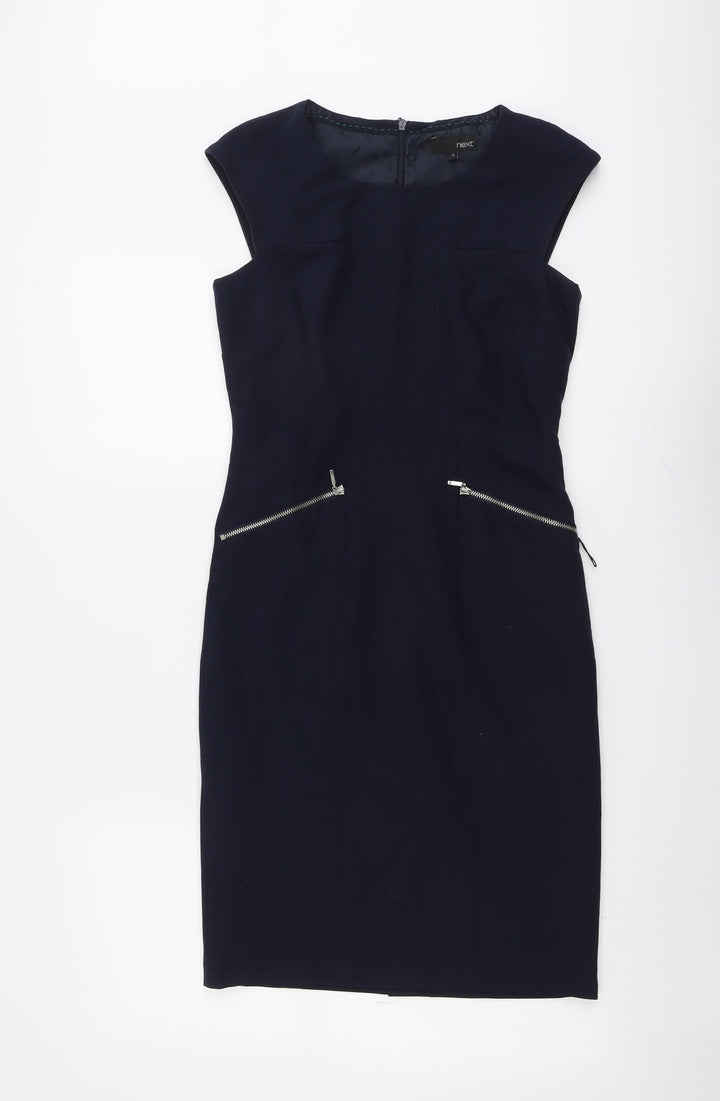 NEXT Womens Blue Polyester Shift Size 6 Round Neck Zip