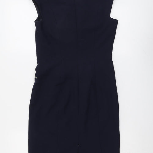 NEXT Womens Blue Polyester Shift Size 6 Round Neck Zip