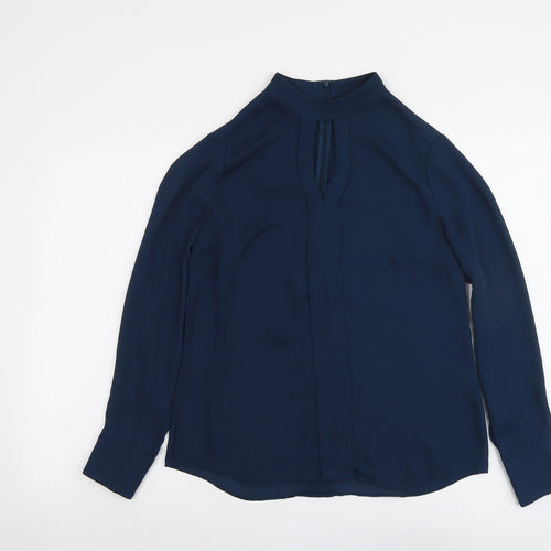 White House Black Market Womens Blue Polyester Basic Blouse Size 14 Mock Neck