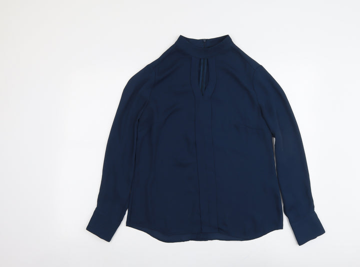 White House Black Market Womens Blue Polyester Basic Blouse Size 14 Mock Neck