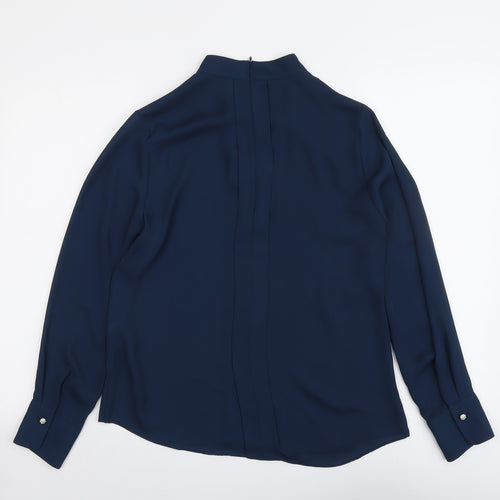 White House Black Market Womens Blue Polyester Basic Blouse Size 14 Mock Neck
