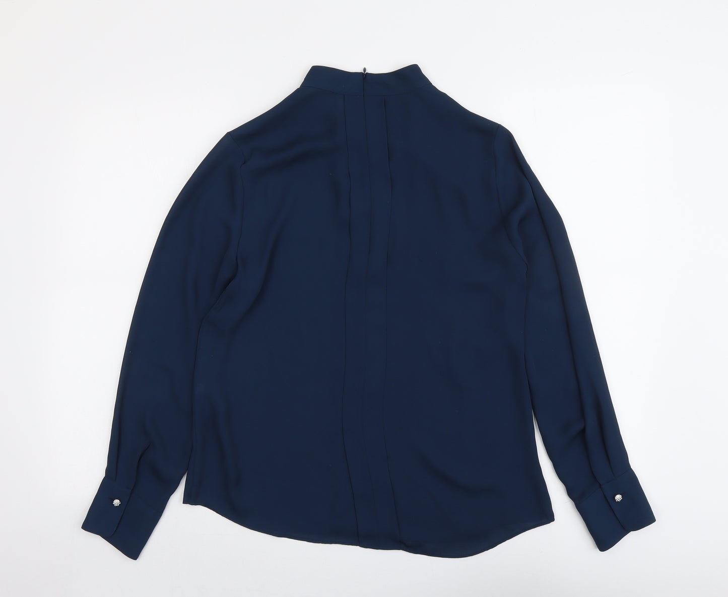 White House Black Market Womens Blue Polyester Basic Blouse Size 14 Mock Neck