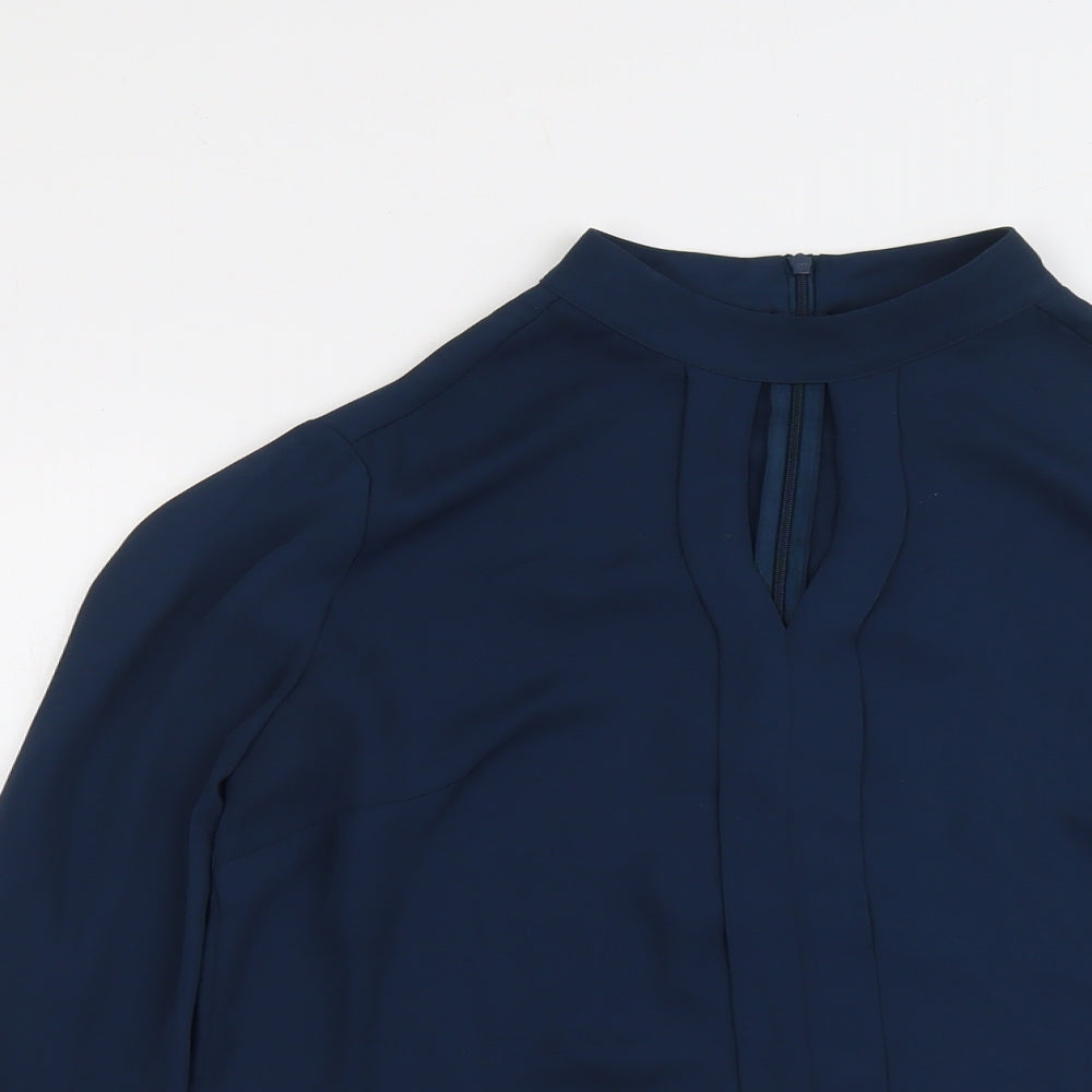 White House Black Market Womens Blue Polyester Basic Blouse Size 14 Mock Neck