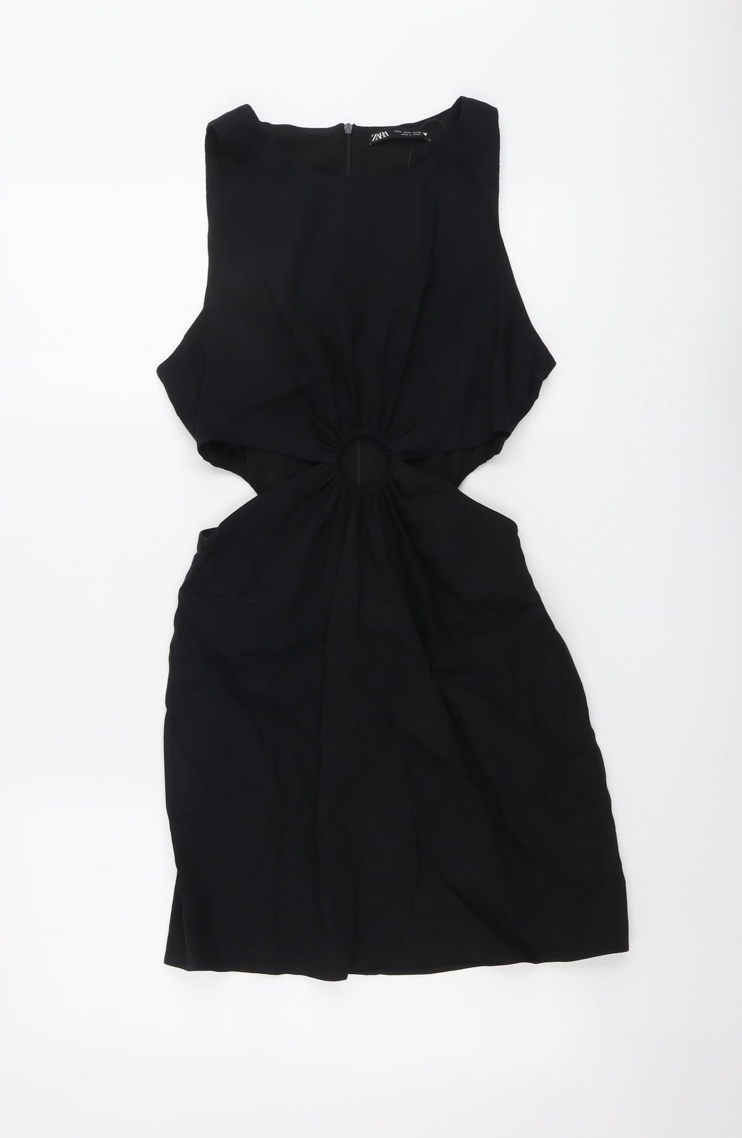 Zara Womens Black Viscose Bodycon Size M Round Neck Zip