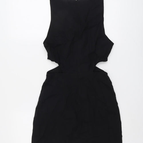 Zara Womens Black Viscose Bodycon Size M Round Neck Zip