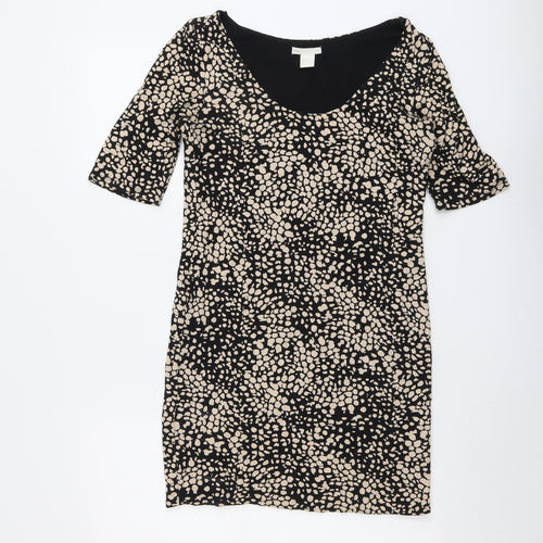 H&M Womens Black Geometric Cotton A-Line Size M Round Neck Pullover