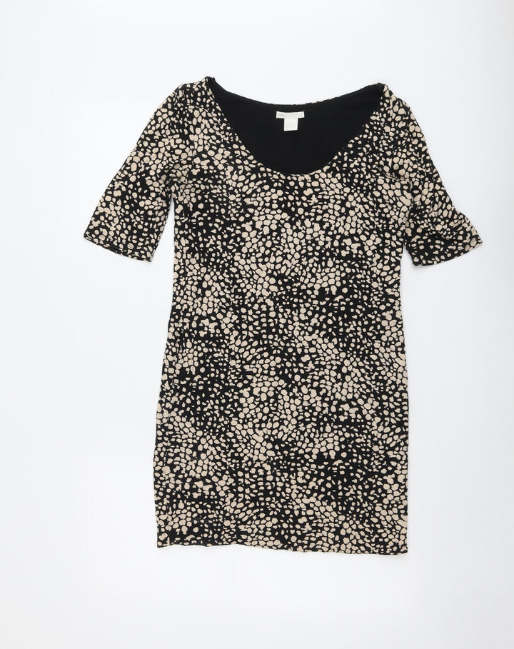 H&M Womens Black Geometric Cotton A-Line Size M Round Neck Pullover