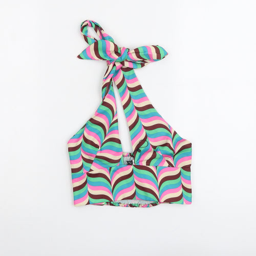 Zara Womens Multicoloured Geometric Polyester Cropped Tank Size S Halter - Shirred Back