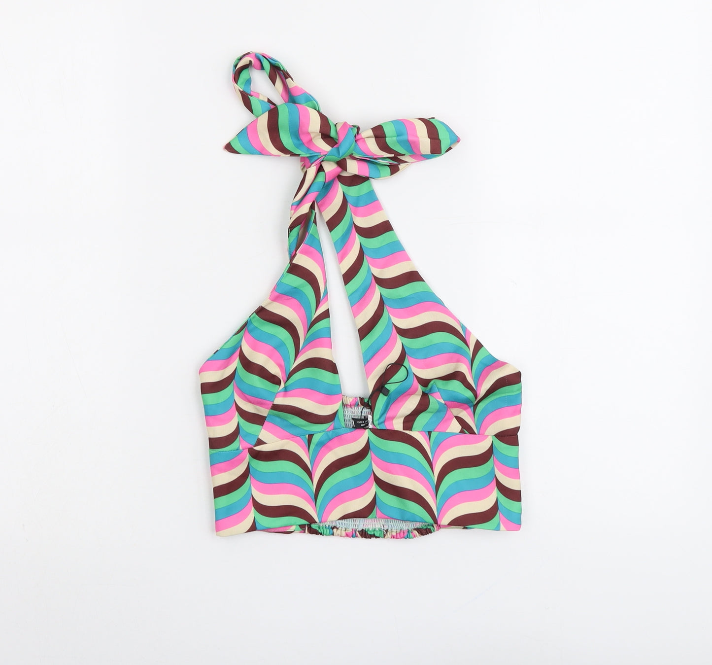 Zara Womens Multicoloured Geometric Polyester Cropped Tank Size S Halter - Shirred Back
