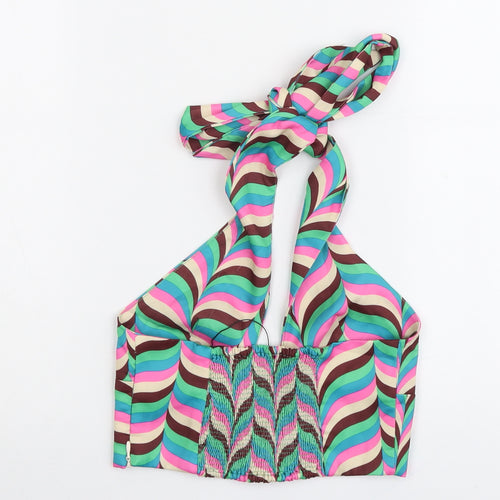 Zara Womens Multicoloured Geometric Polyester Cropped Tank Size S Halter - Shirred Back
