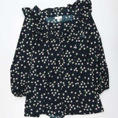 Topshop Womens Blue Floral Polyester Playsuit One-Piece Size 10 Button - Ruffle