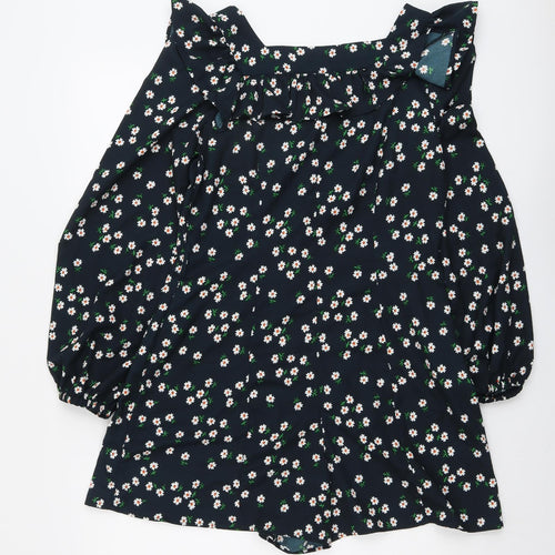 Topshop Womens Blue Floral Polyester Playsuit One-Piece Size 10 Button - Ruffle