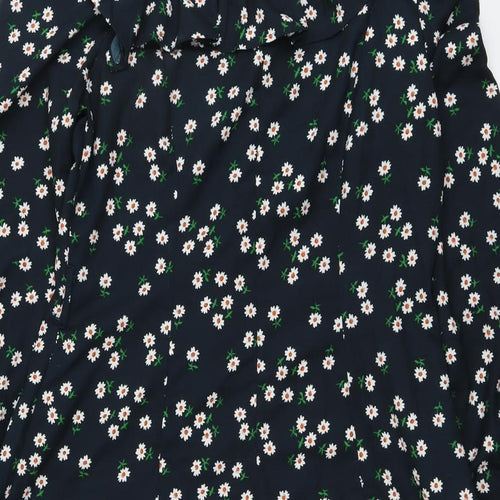 Topshop Womens Blue Floral Polyester Playsuit One-Piece Size 10 Button - Ruffle