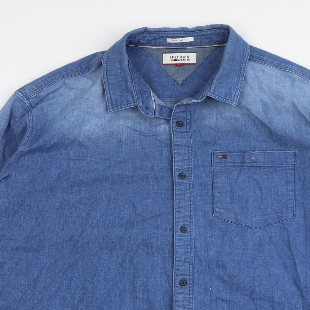 Tommy Hilfiger Mens Blue Cotton Button-Up Size 2XL Collared Button