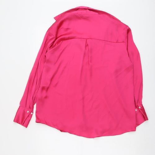 Zara Womens Pink Polyester Basic Button-Up Size M Collared